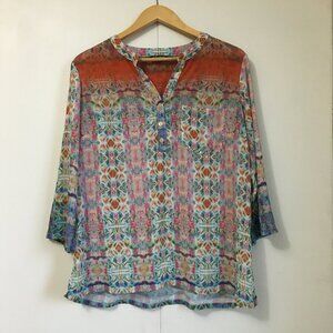 CHARLIE B Flowy Colourful Tribal Boho Tunic Popover Top